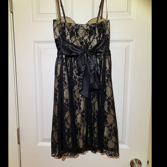 Formal Dress - Black Lace Over Gold - Tie Waist - Picture 2 of 7
